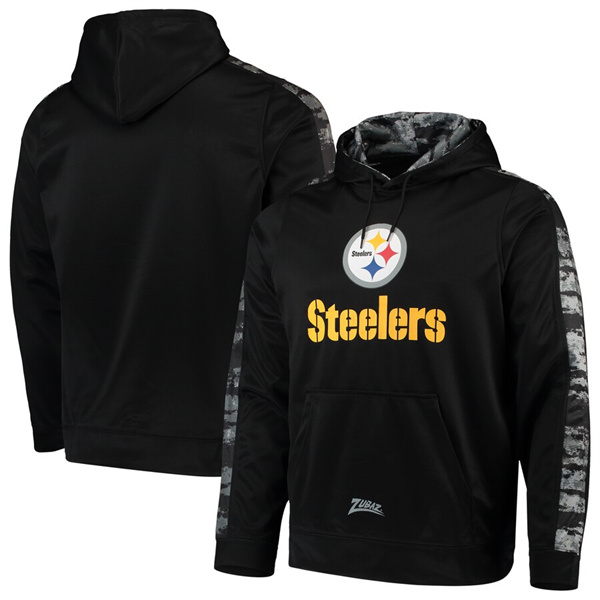 Men's Pittsburgh Steelers Zubaz Black Tonal Oxide Pullover Hoodie